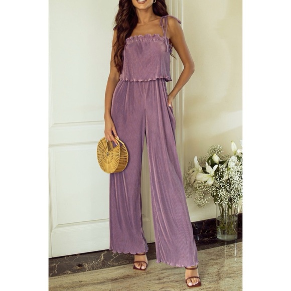Pants - Purple Pleated Jumpsuit